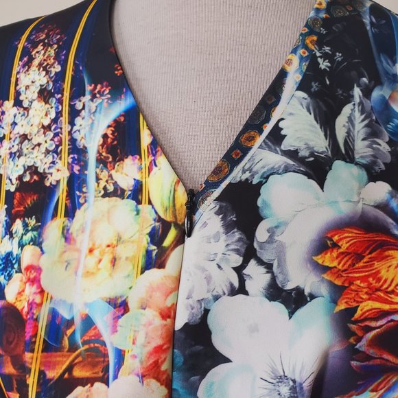 CLOVER CANYON USA Navy Luxury Floral V-Neck Graphic Summer Sheath Dress - Picture 6 of 13